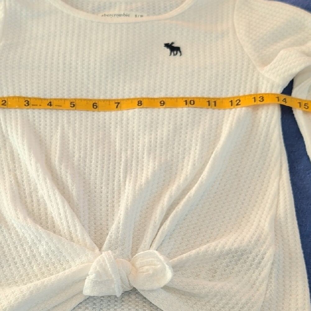 Abercrombie Kids Waffle Knit Tie Front Shirt Girls 9/10 White Long Sleeve Moose - Picture 5 of 7